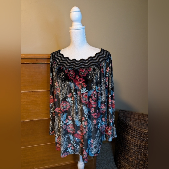 Rafael Crushed Velvet Boat Neck Elegant Party Blouse SZ L - Picture 2 of 12